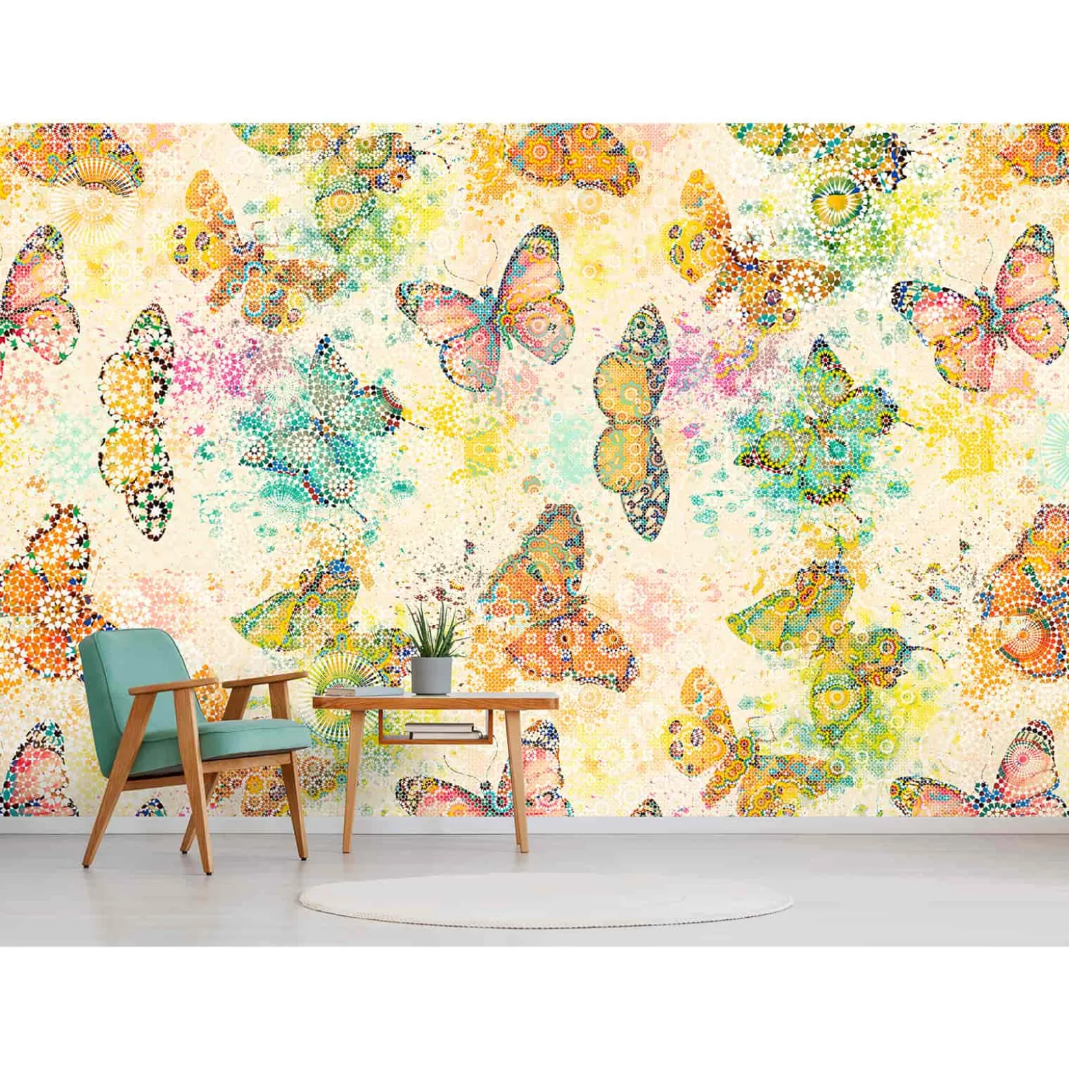 Fototapete Vlies Schmetterlinge Mosaik gelb bunt Premium