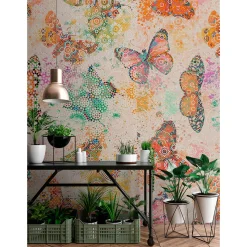 Fototapete Vlies Schmetterlinge Mosaik orange bunt
