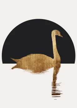 Fototapete Vlies Schwan See Mond schwarz gold