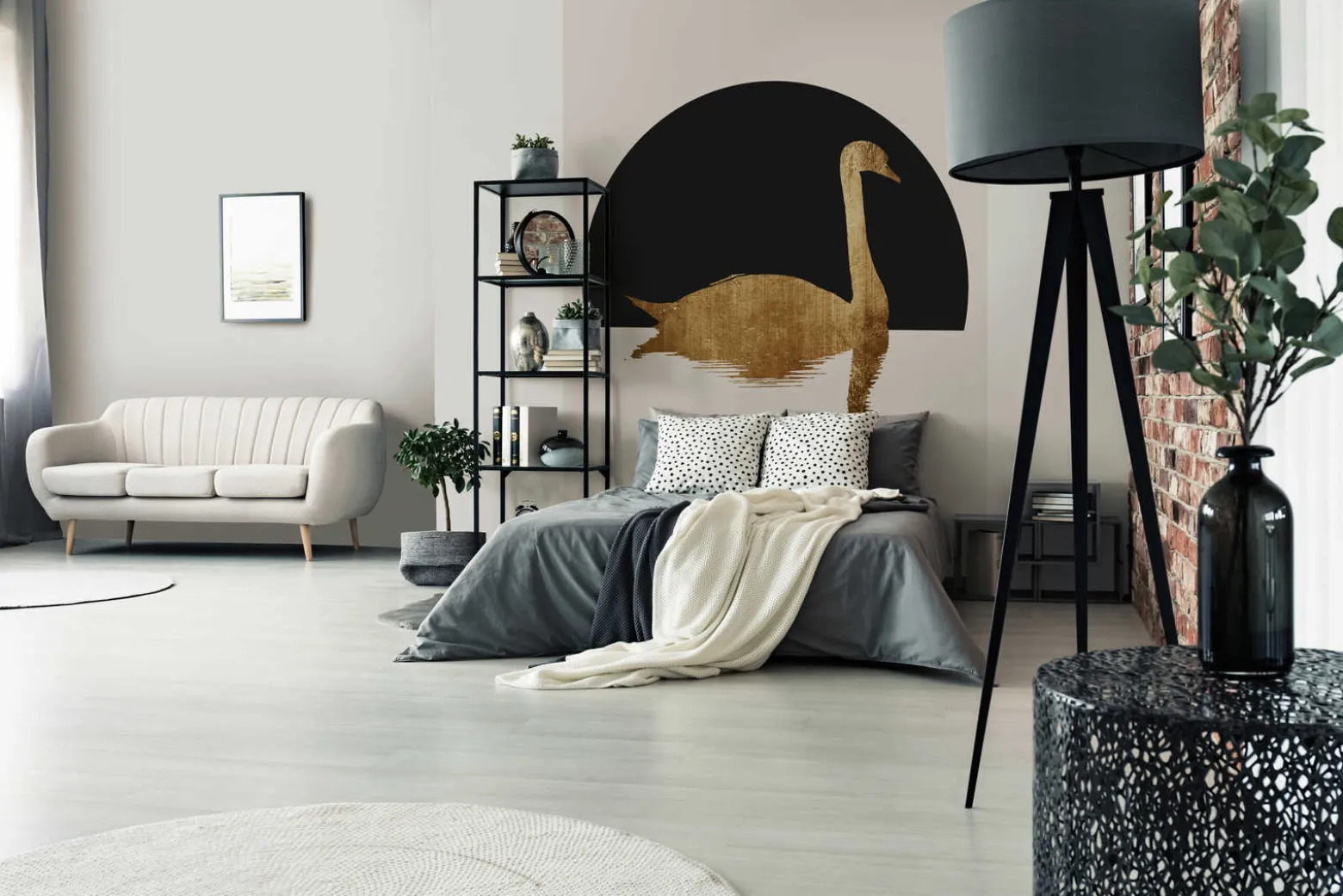 Fototapete Vlies Schwan See Mond schwarz gold