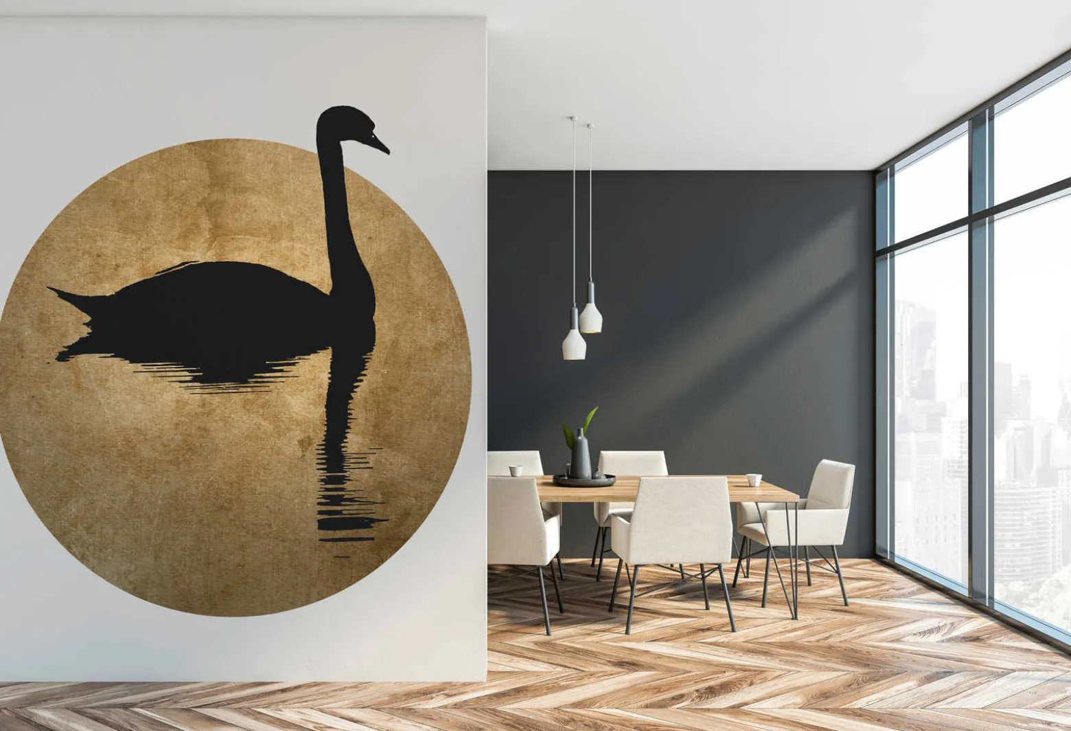 Fototapete Vlies Schwan See Mond gold schwarz