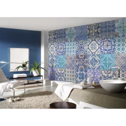 Fototapete Vlies Spanische Fliesen blau creme