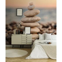 Fototapete Vlies Steine Kiesel Strand grau braun blau