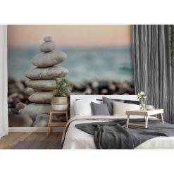 Fototapete Vlies Steine Kiesel Strand grau blau braun