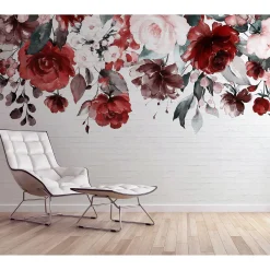 Fototapete Vlies Steinwand Blumen grau rot Designwalls