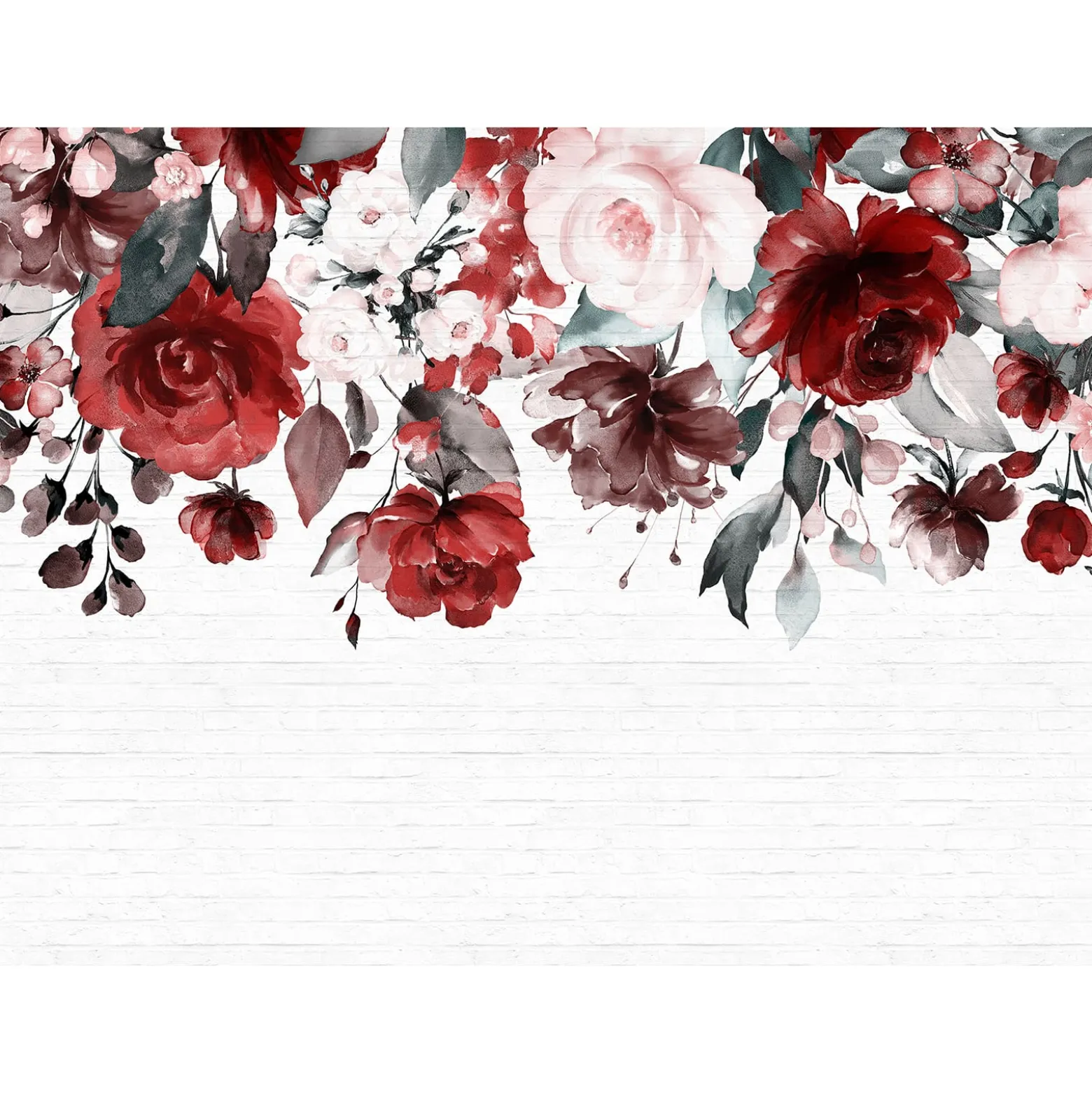 Fototapete Vlies Steinwand Blumen grau rot Designwalls