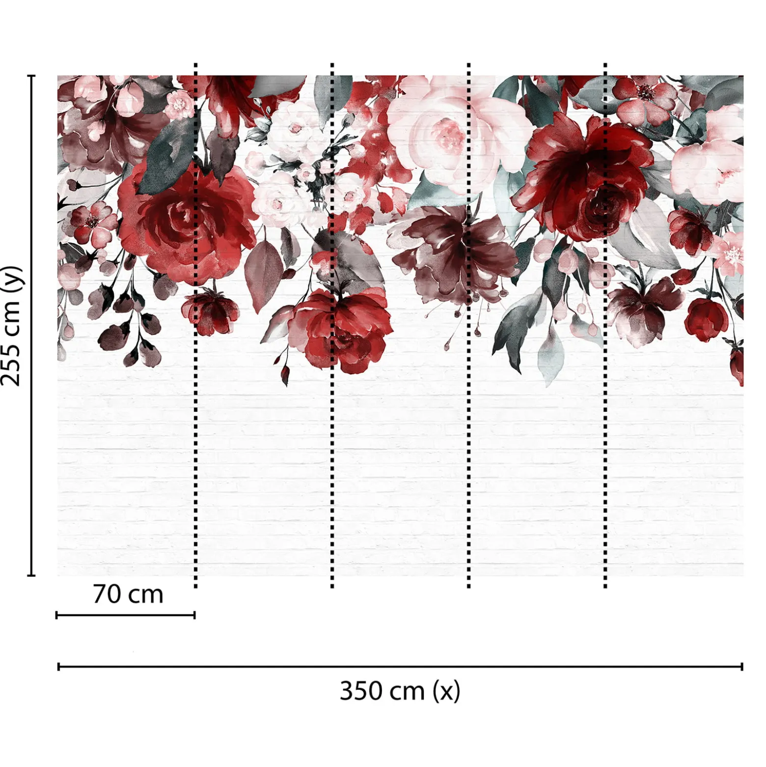 Fototapete Vlies Steinwand Blumen grau rot Designwalls