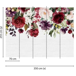 Fototapete Vlies Steinwand Blumen weiß rot grün