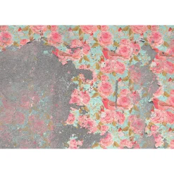 Fototapete Vlies Steinwand Rosen grau grün rosa