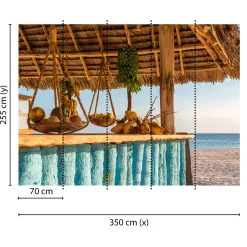 Fototapete Vlies Strandbar Urlaub blau braun weiß