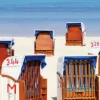 Fototapete Vlies Strand-Körbe Meer blau braun beige