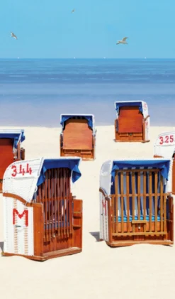 Fototapete Vlies Strand-Körbe Meer blau braun beige