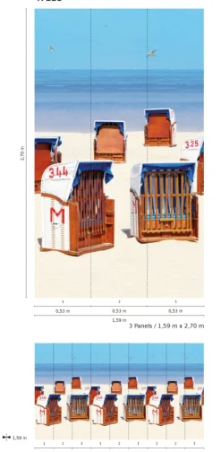 Fototapete Vlies Strand-Körbe Meer blau braun beige