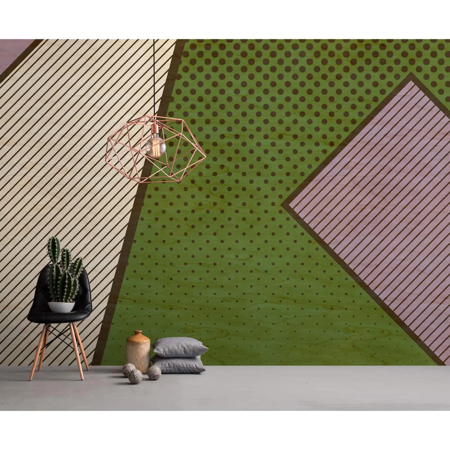 Fototapete Vlies Streifen Punkte beige grün Premium