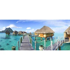 Fototapete Vlies Tahiti Meer Bungalows blau grün