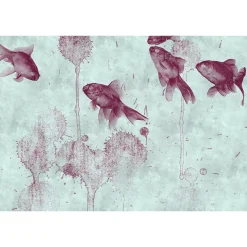 Fototapete Vlies Teich Fische Natur blau rot Premium