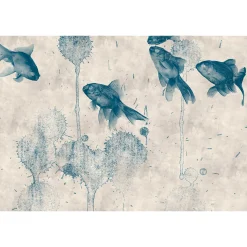 Fototapete Vlies Teich Fische Natur beige blau Premium