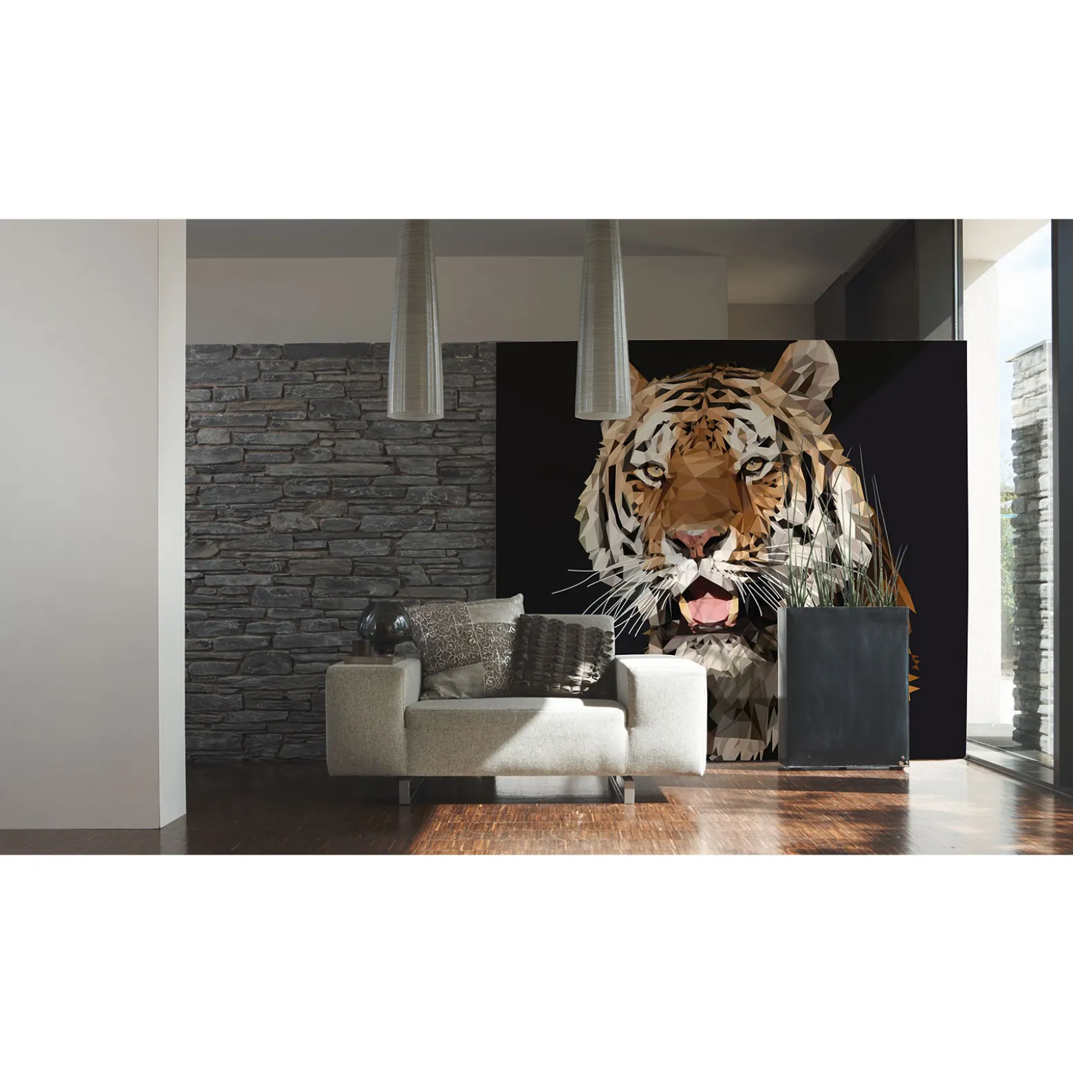 Fototapete Vlies Tiger Polygon Grafisch schwarz