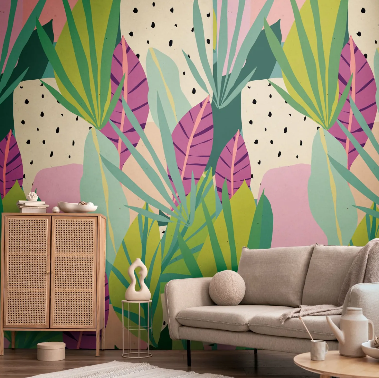 Fototapete Vlies Tropisch Abstrakt Grün Rosa 78208-1
