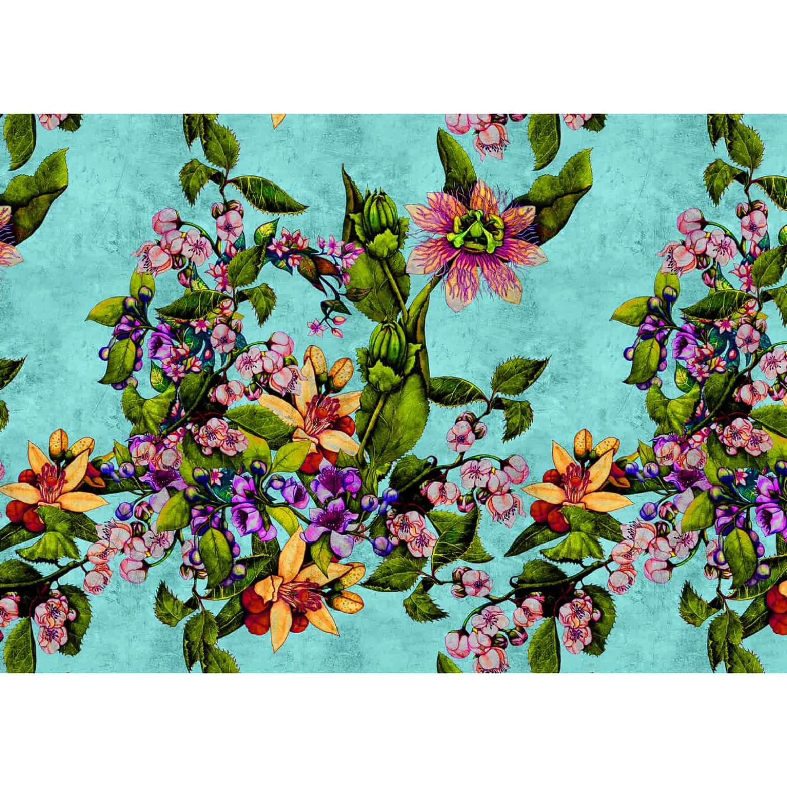 Fototapete Vlies Tropisch Blumen grün pink Premium