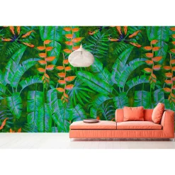 Fototapete Vlies Tropisch Blätter grün orange Premium