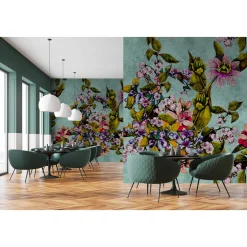 Fototapete Vlies Tropisch Blumen grün lila Premium