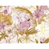 Fototapete Vlies Tropisch Flamingo Blumen rosa gelb