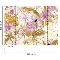 Fototapete Vlies Tropisch Flamingo Blumen rosa gelb