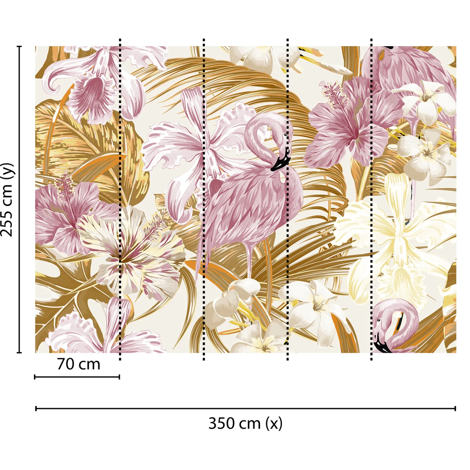 Fototapete Vlies Tropisch Flamingo Blumen rosa gelb