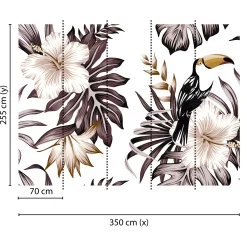 Fototapete Vlies Tukan Blumen Blätter braun creme weiß