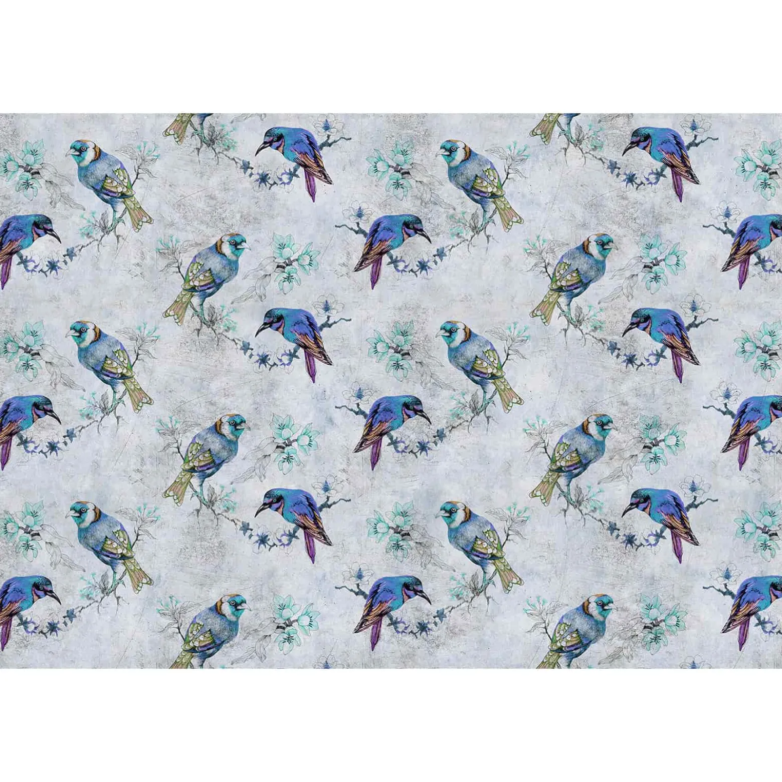 Fototapete Vlies Vögel Aquarell blau grau Premium