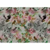 Fototapete Vlies Vögel Blumen Floral Neon grau pink grün