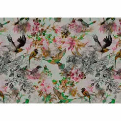 Fototapete Vlies Vögel Blumen Floral Neon grau pink grün