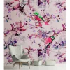 Fototapete Vlies Vögel Blumen Floral grau pink Premium