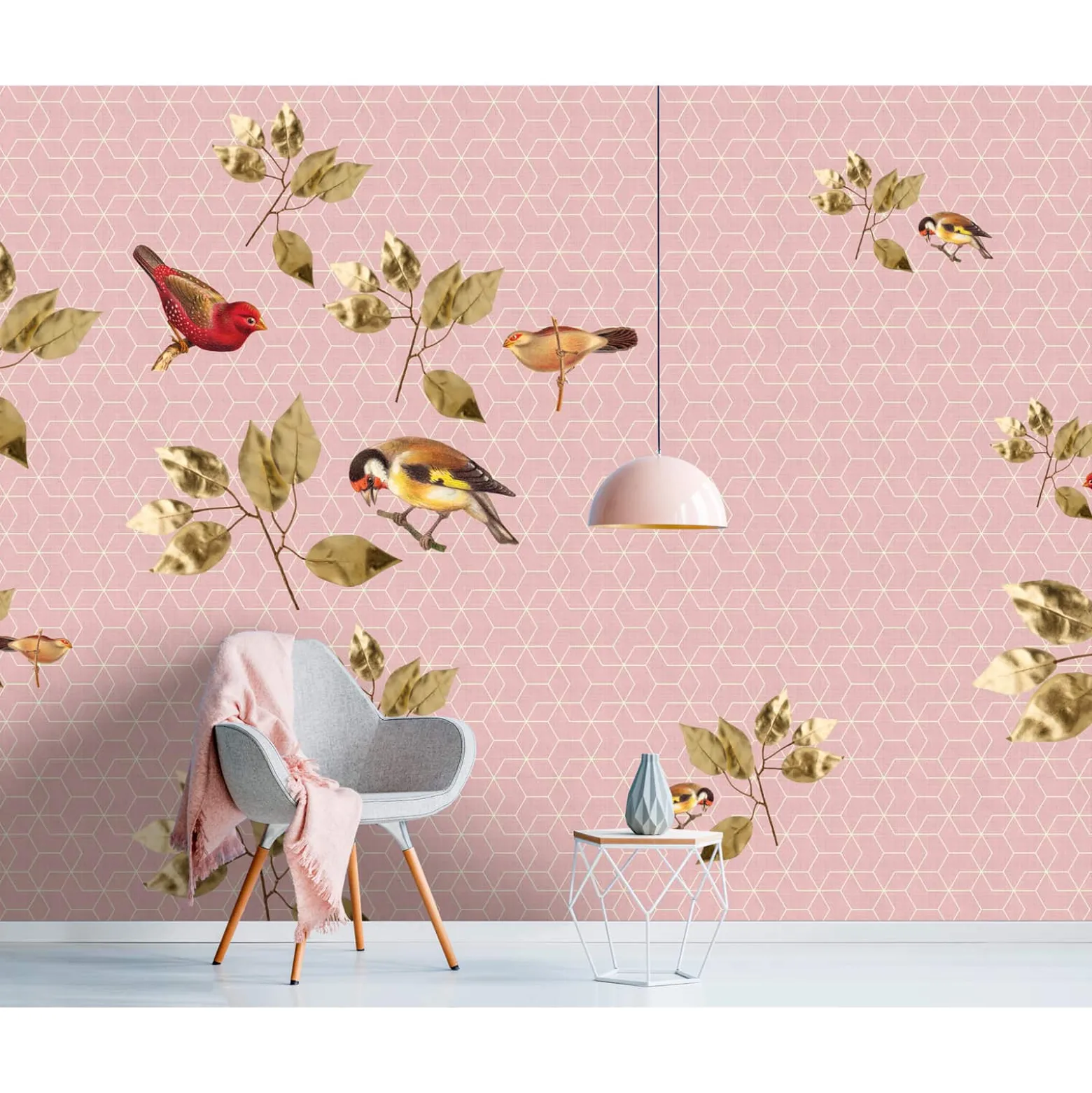 Fototapete Vlies Vögel Grafisch rosa grün Premium