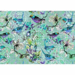 Fototapete Vlies Vögel Mosaik Floral Neon blau bunt