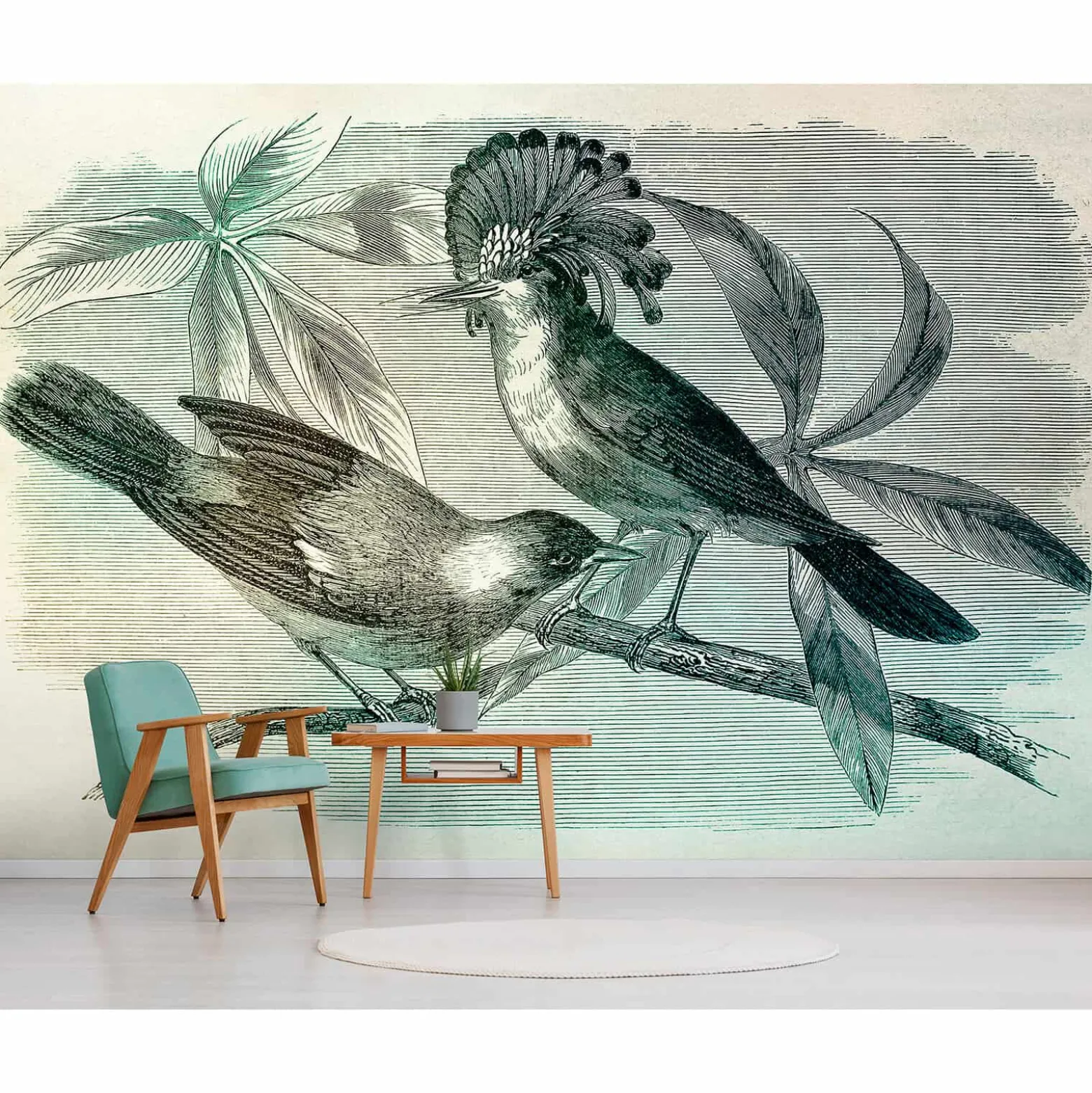Fototapete Vlies Vögel Tropisch creme schwarz Premium