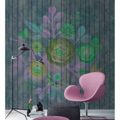 Fototapete Vlies Vintage Blumen Holz grün blau Premium