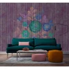 Fototapete Vlies Vintage Blumen Holz blau grün Premium