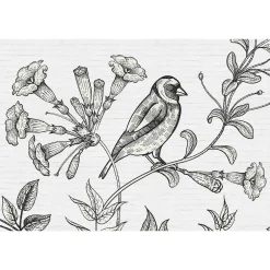 Fototapete Vlies Vogel Blumen Floral Stein grau Premium