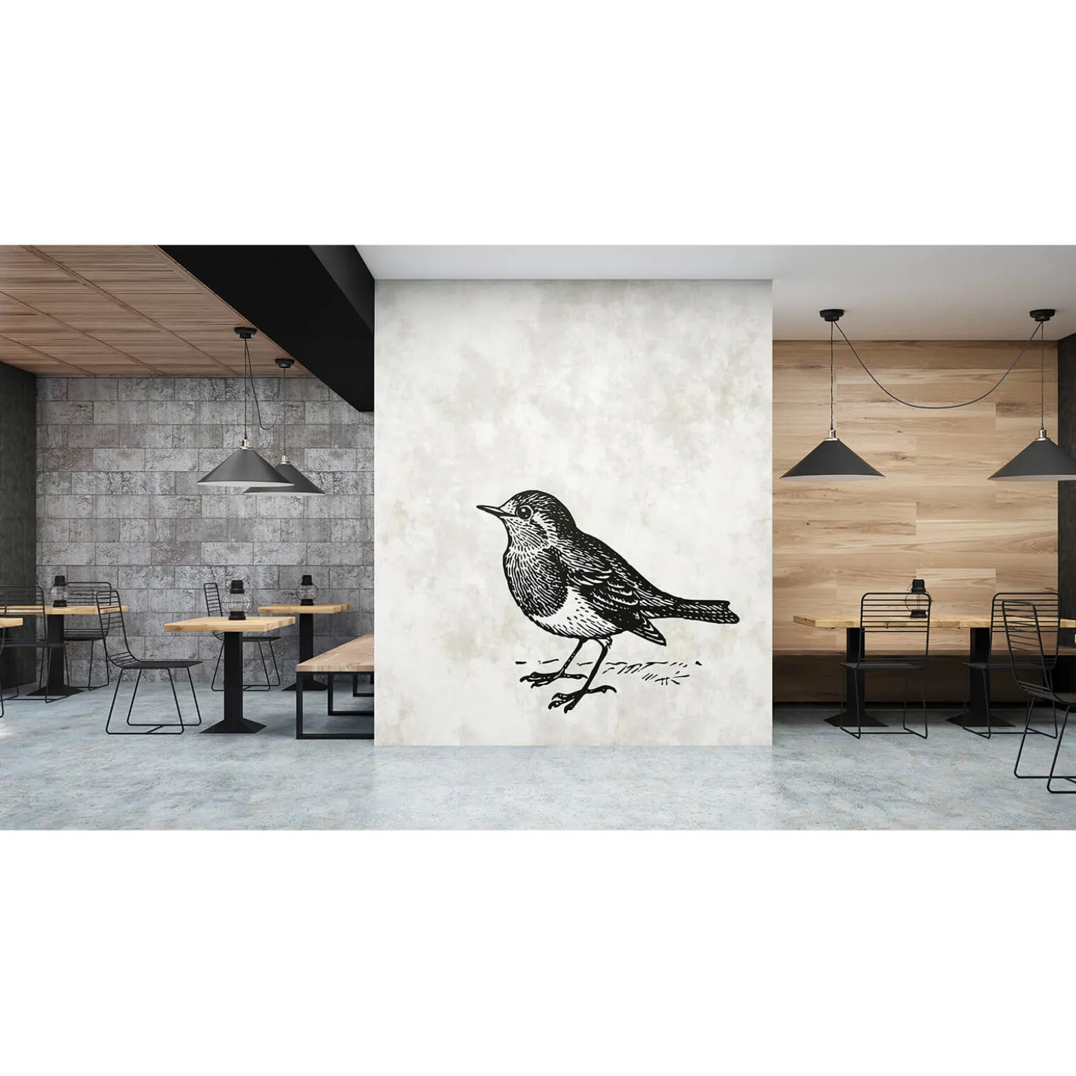 Fototapete Vlies Vogel Spatz Natur Putz grau Premium
