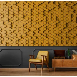 Fototapete Vlies Waben 3D Grafik gelb schwarz Premium