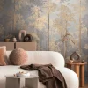Fototapete Vlies Wald Aquarell Bäume Blau Beige 79144-7