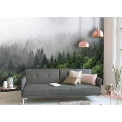Fototapete Vlies Wald Nebel Bäume grün grau Designwalls
