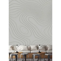 Fototapete Vlies Wellen Linien grau schwarz Premium
