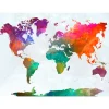 Fototapete Vlies Weltkarte bunt Aquarell bunt weiß