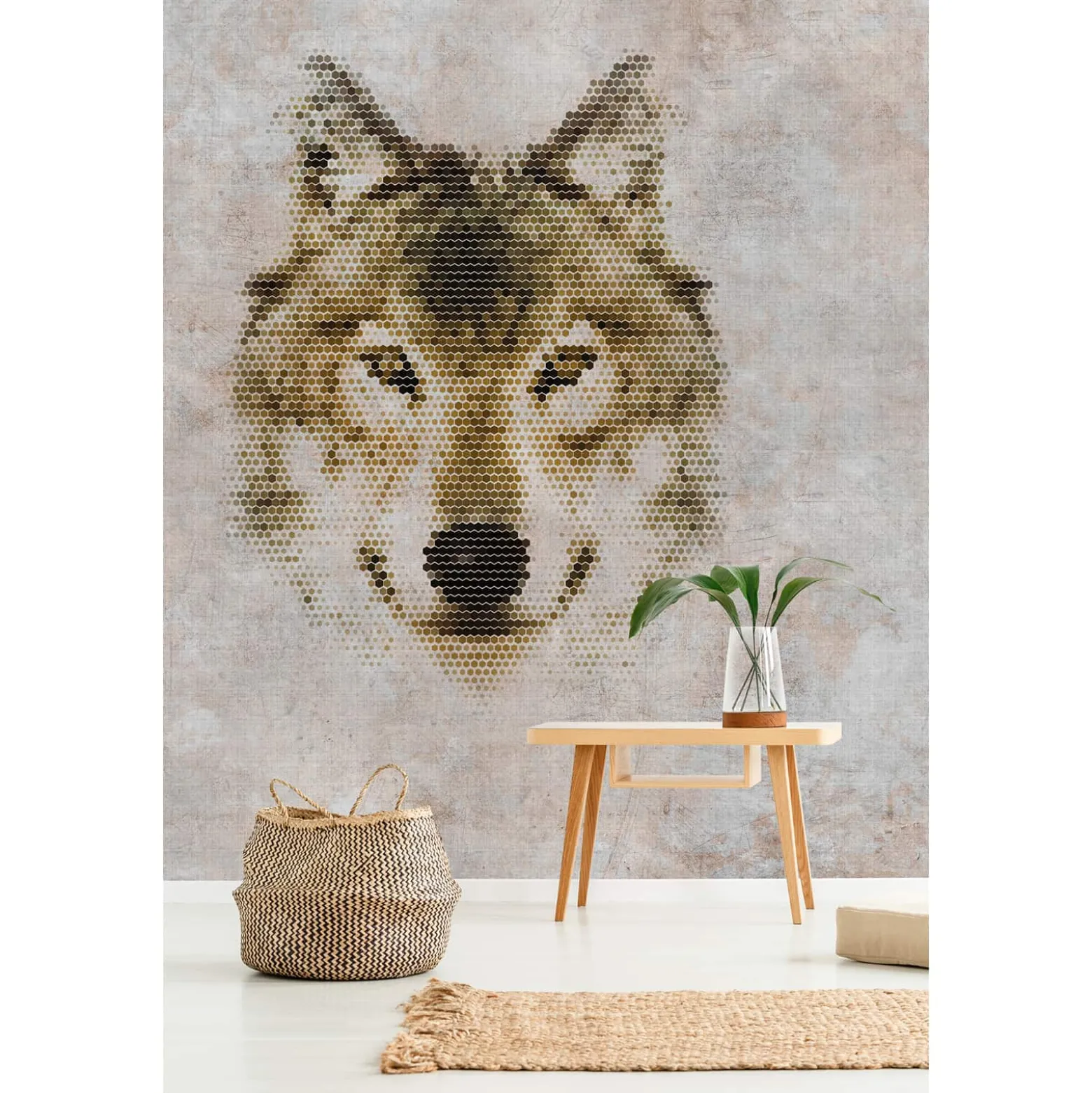Fototapete Vlies Wolf Waben Grafisch grau braun Premium
