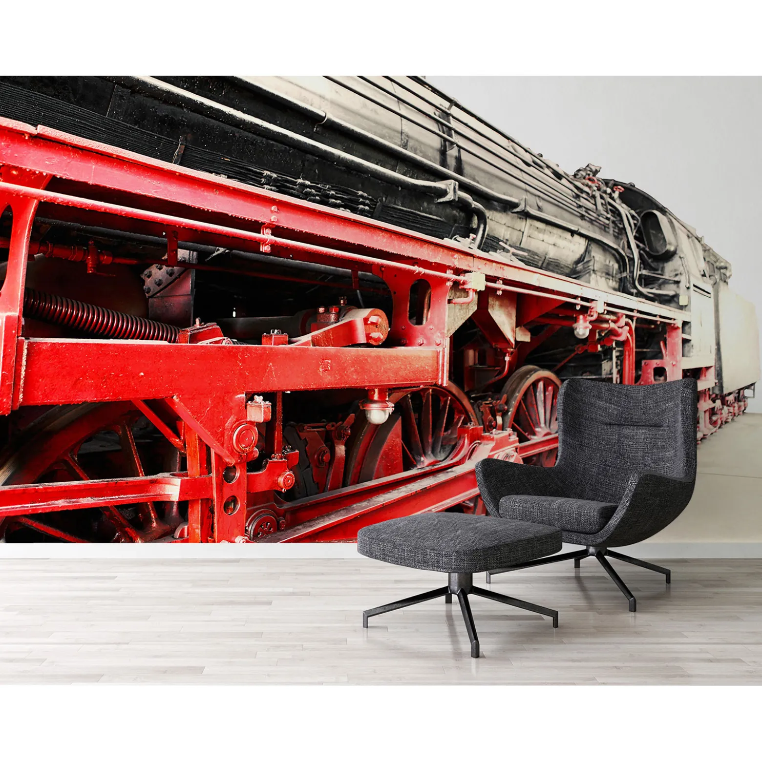 Fototapete Vlies Zug Lokomotive grau rot