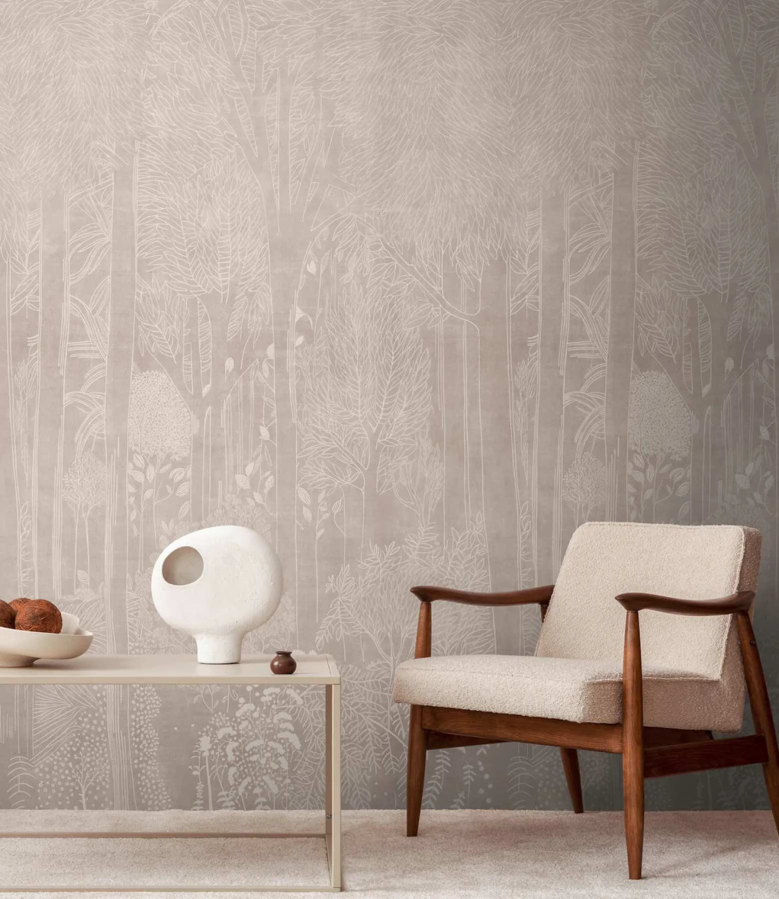 Fototapete Wald Bäume Floral Beige Creme 79216-1