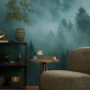 Fototapete Wald Bäume Nebel Grün Blau 39898-1